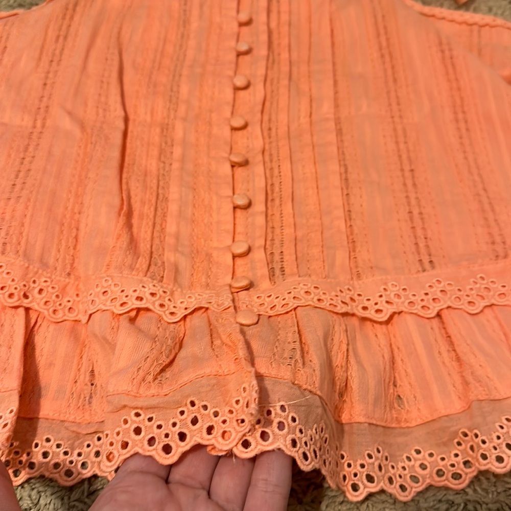 Allison New York Coral Eyelet Lace Trim Top—Size Medium - Picture 3 of 6